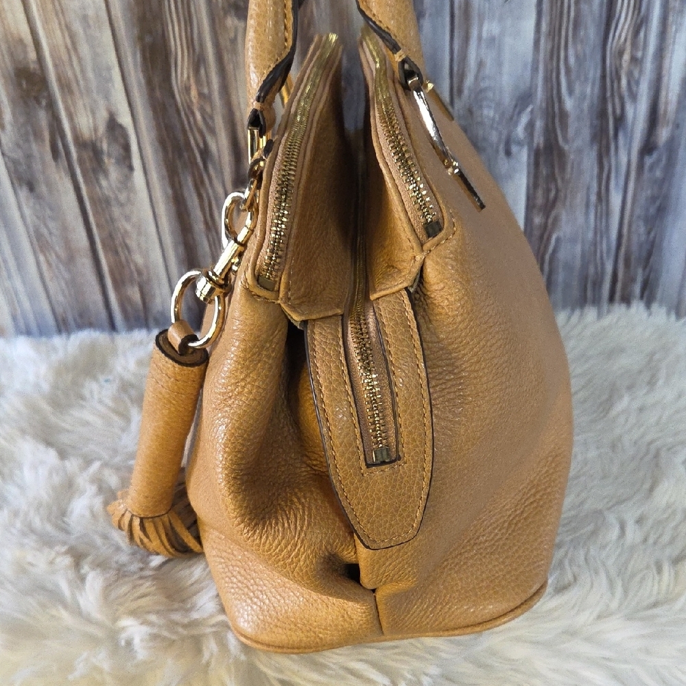 G.I.L.I. Tan Leather Satchel with Tassel And Crossbody Strap - Picture 5 of 14